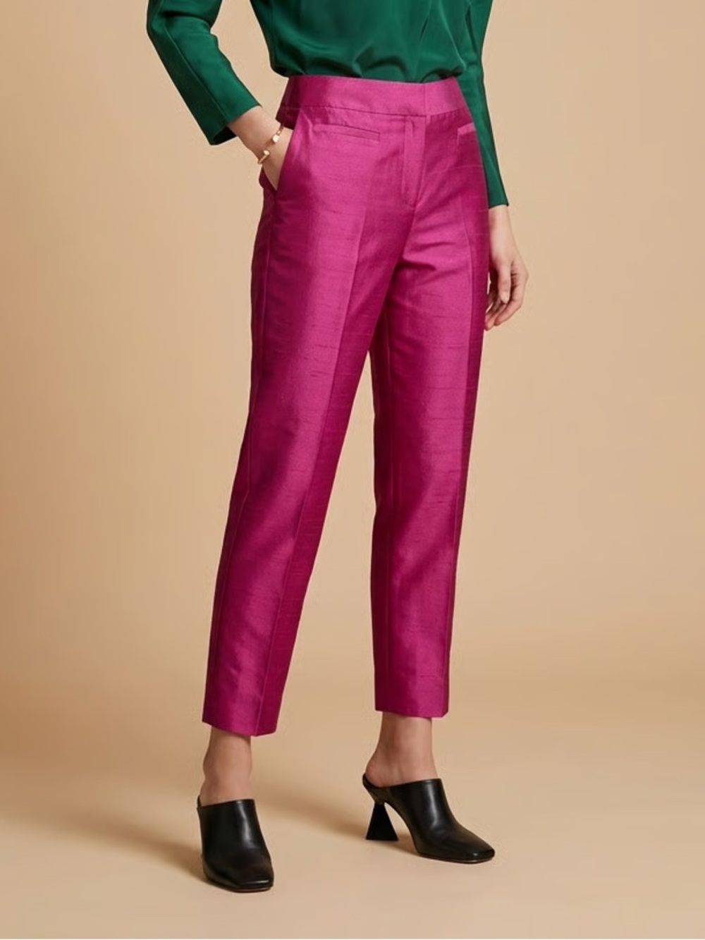 TALBOTS Magenta Pink Silk/Wool Blend Cropped Ankle Pants Sz 12P